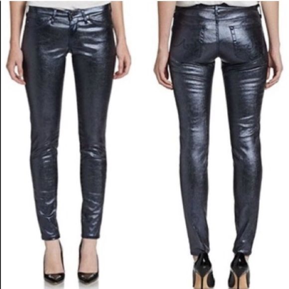 AG Adriano Goldschmied The Coated Absolute Legging in Metallic Navy - Picture 2 of 5